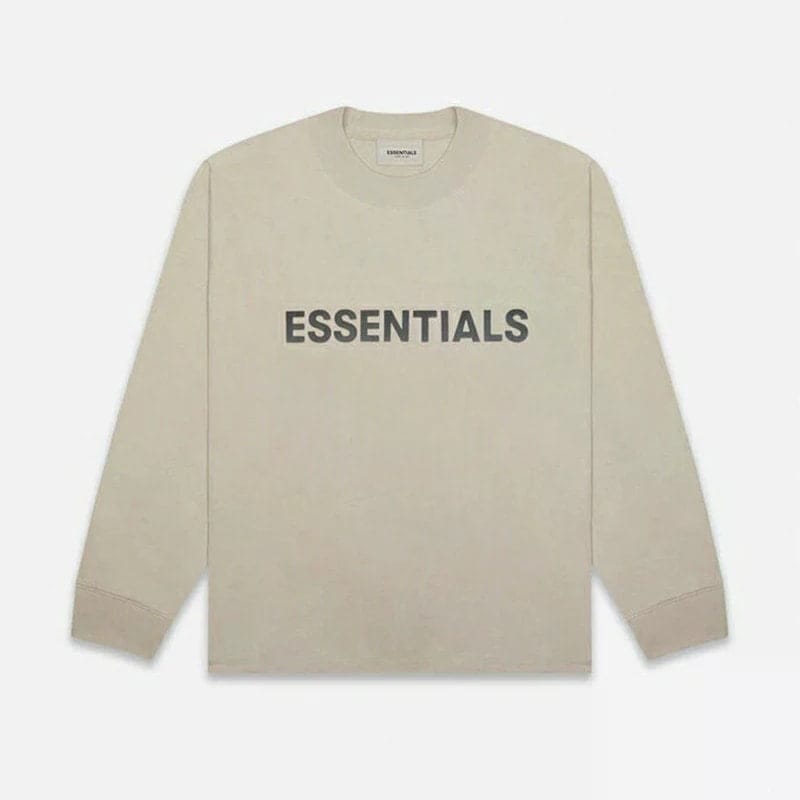 ESSENTIALS crewneck sweatshirt with "ESSENTIALS" bold text, perfect for K-pop merchandise fans.