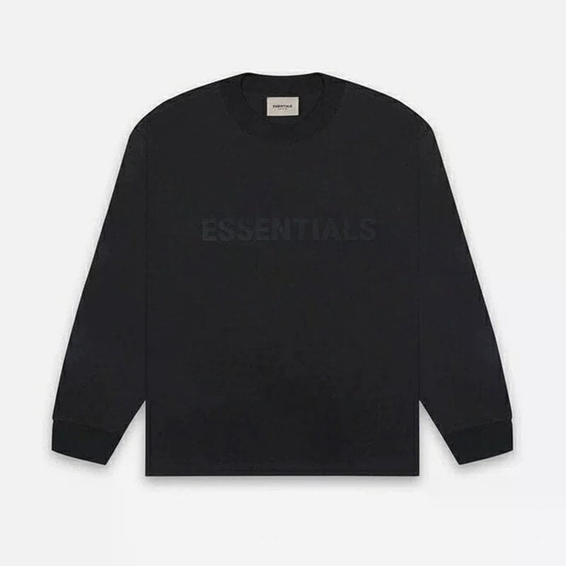 ESSENTIALS black sweatshirt with subtle logo, perfect for K-pop fans and merch collectors.