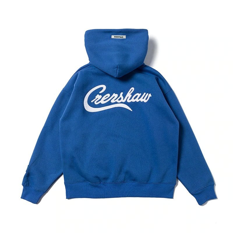 Creer shaw hoodie, blue hoodie with white "Creshaw" logo, stylish K-pop merch for fans, perfect for casual wear and concerts, high-quality and comfortable sweatshirt.