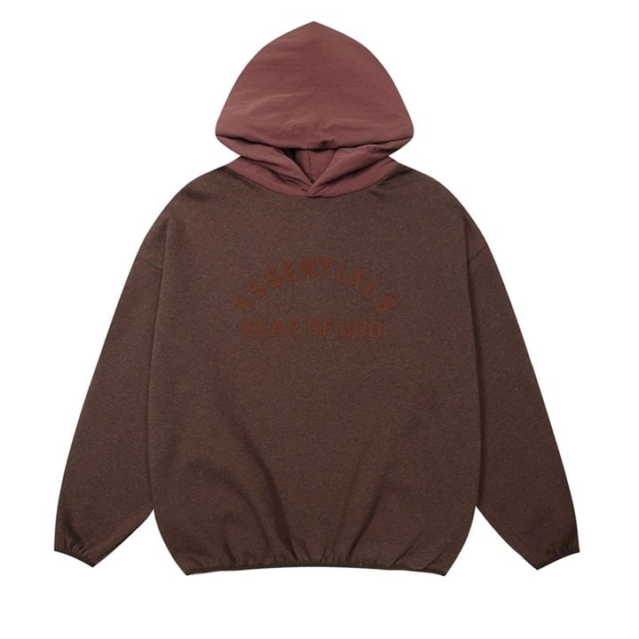 Eggsentential ear of god hoodie, brown and pink kpop merch, casual streetwear hoodie with front text design, suitable for fans of K-pop fashion and merchandise, cozy and stylish for everyday wear, perfect for K-pop enthusiasts.