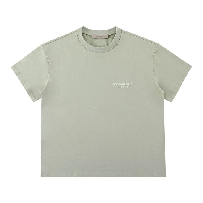 Essentials kpop merch light green t-shirt with minimalist text design.