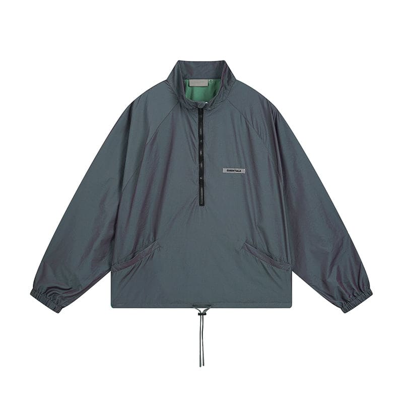 Black and gray lightweight windbreaker jacket with zippered half-front for K-pop fans, stylish and comfortable merchandise for T.W.I.X. members and K-pop enthusiasts.