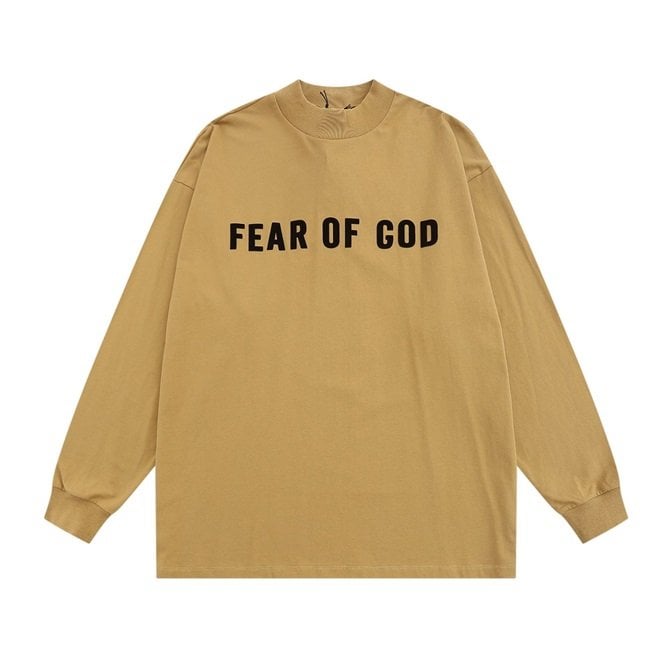 Fear of God sweatshirt with oversized fit and beige color, ideal for K-pop fans who want trendy merch and streetwear fashion.