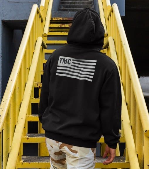 TWC twice K-pop merch hoodie with American flag design, casual streetwear style.