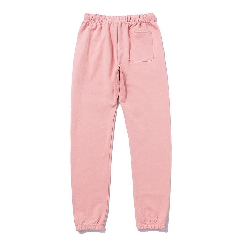 Pink sweatpants with elastic waistband and pocket, casual loungewear for women.