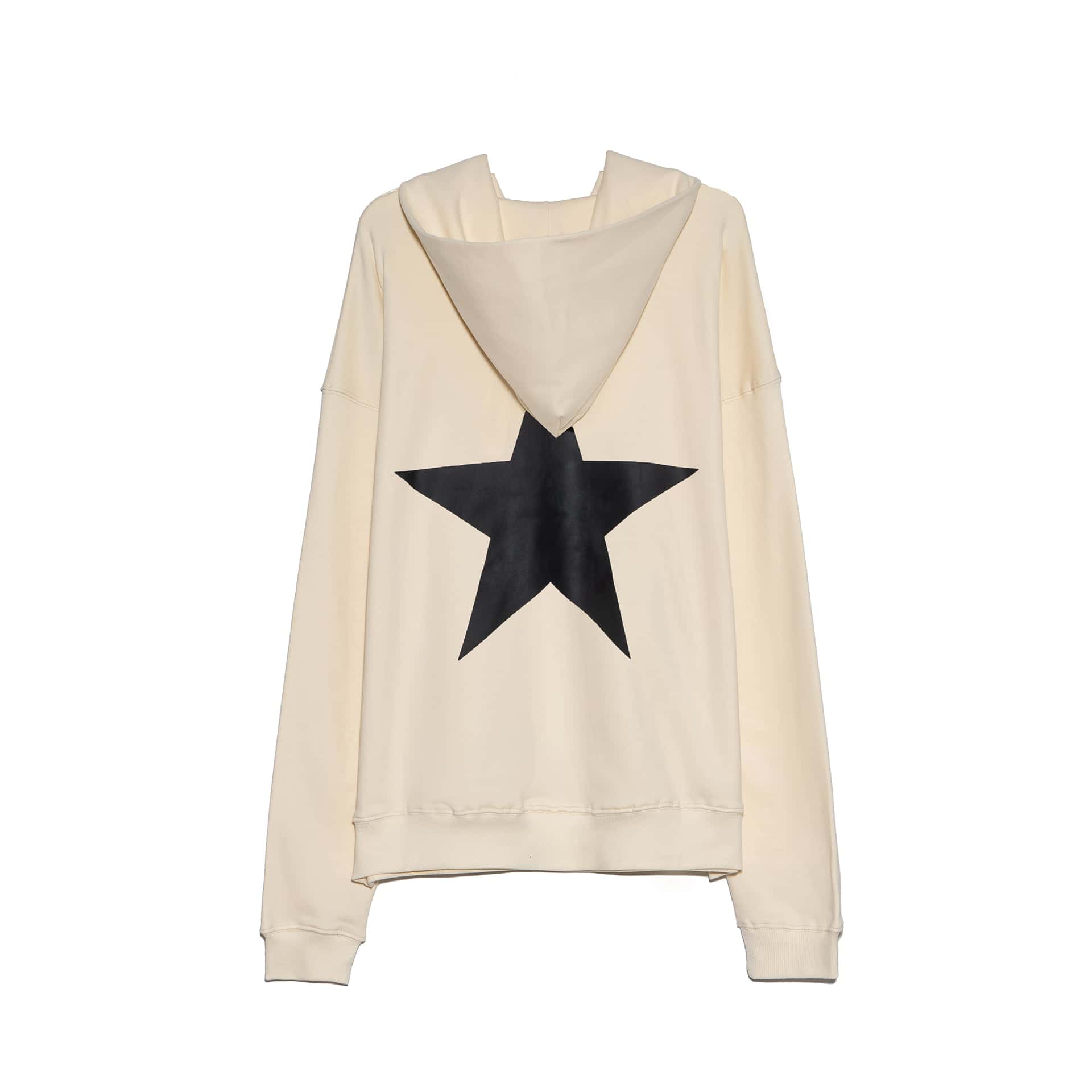 Star-themed hoodie with a large black star print on the front, featuring a hood with an contrast lining, perfect for K-pop merchandise fans.