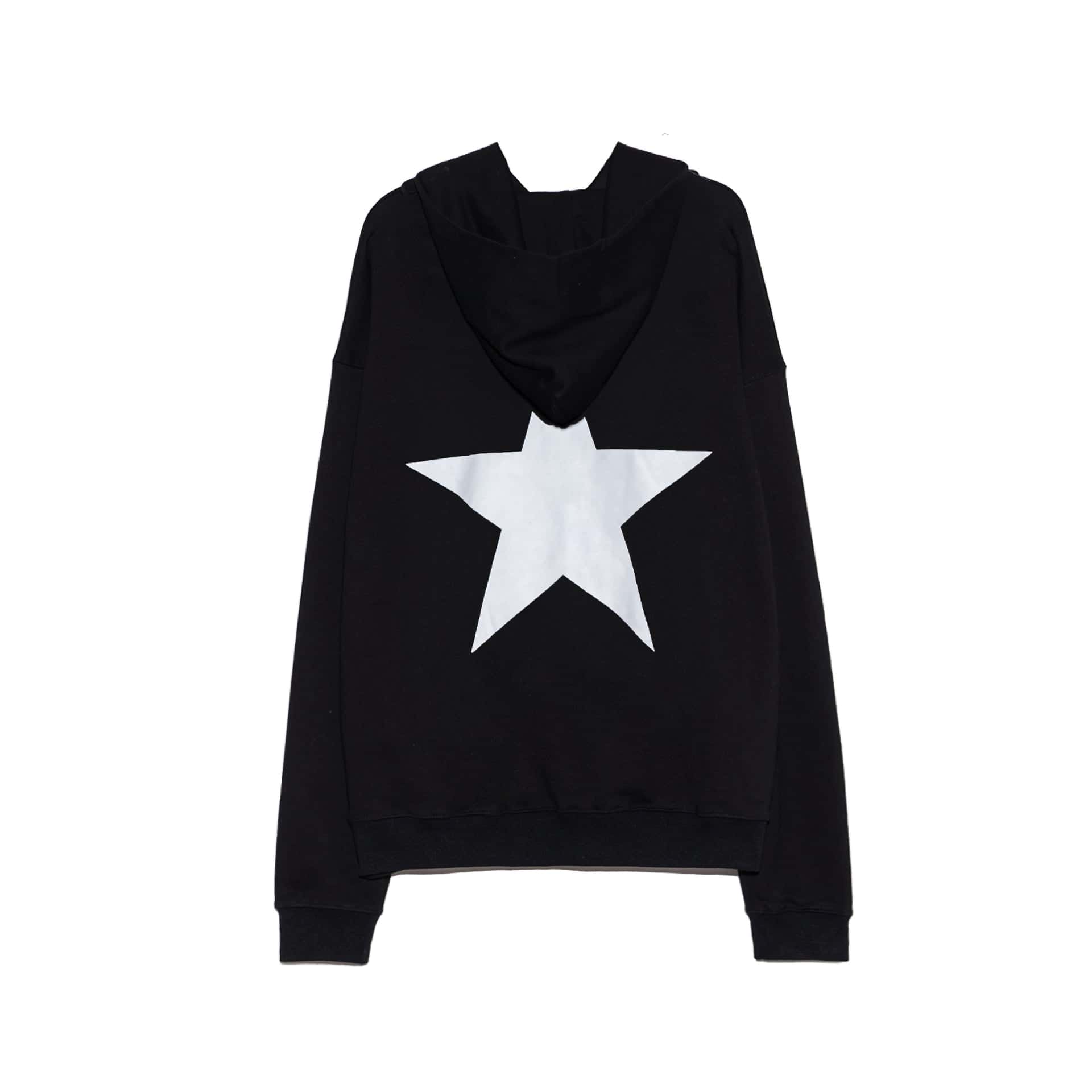 Black hoodie with a large white star graphic on the front, perfect for K-pop fans who want to showcase their love for their favorite idols. Sleek design and comfortable fit make it ideal for casual wear.