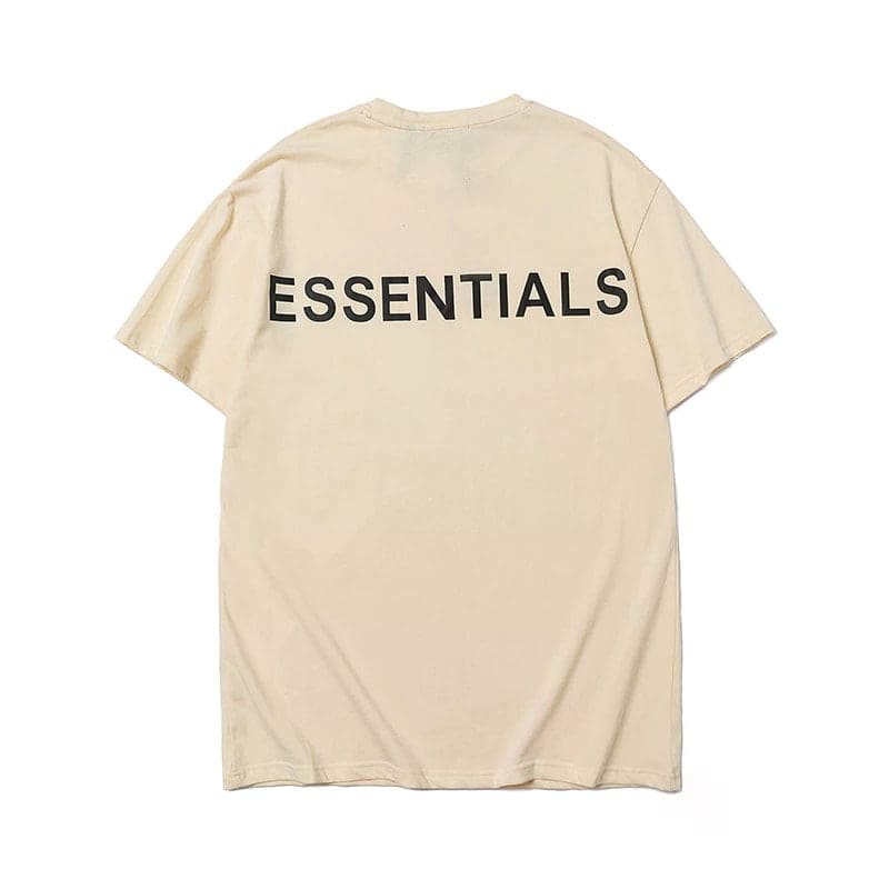 Essentials kpop merch t-shirt with bold black text on cream background streetwear style.