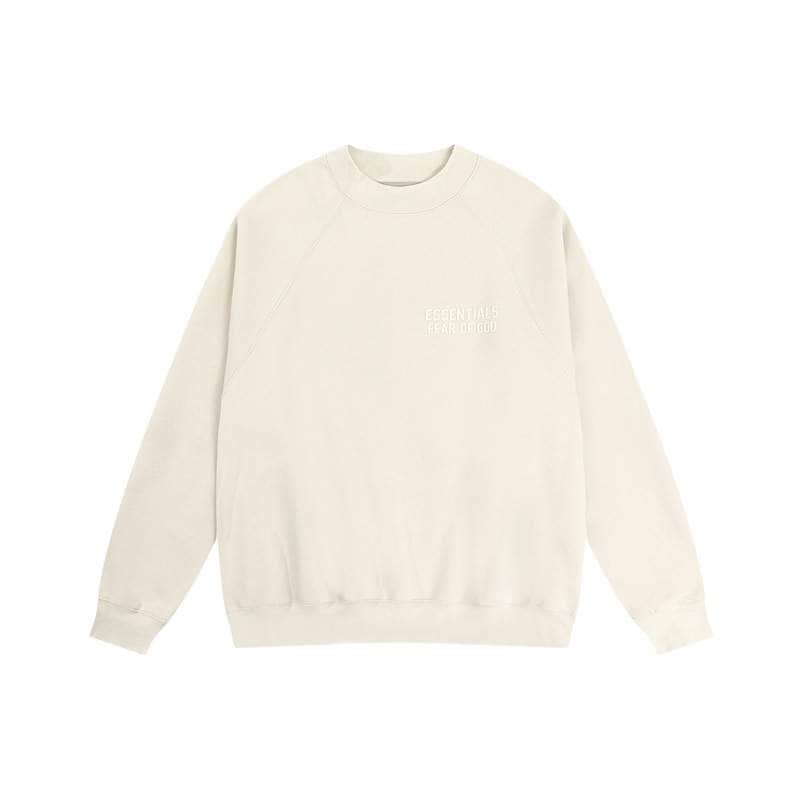 Essentials kpop merch sweatshirt with minimalistic design and subtle logo embroidery on the chest, perfect for fans of K-pop fashion and casual streetwear in neutral tones, unisex style.