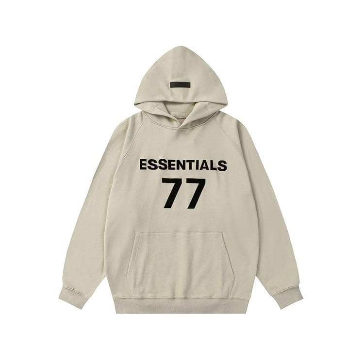 ESSENTIALS hoodie with bold black text and number, casual and stylish for K-pop fans. Perfect for fans of TWICE, BTS, and other K-pop groups, combining comfort and fandom pride.