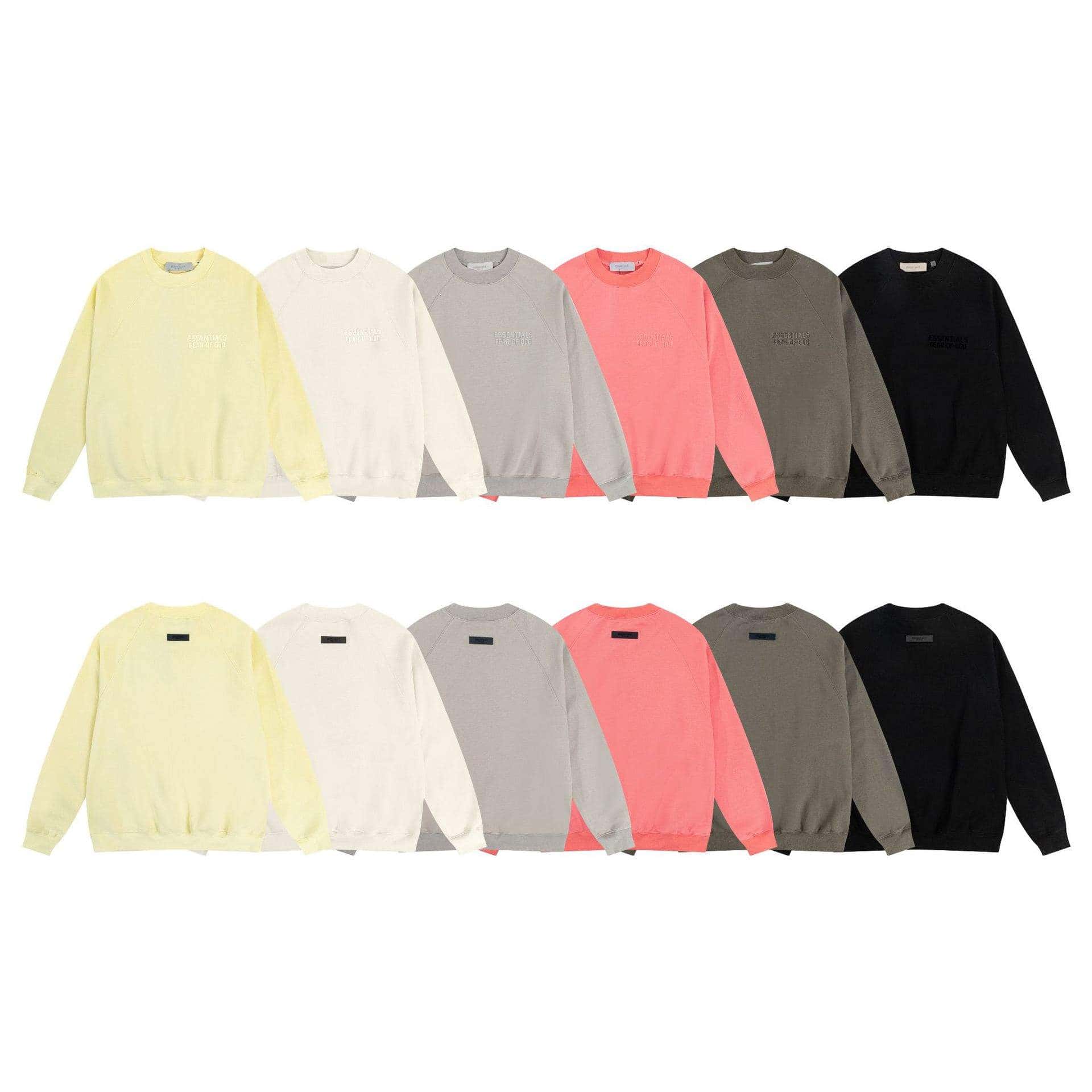 Soft pastel and black K-pop merchandise sweatshirts displayed in multiple colors with minimalistic designs. Perfect for fans to showcase their love for their favorite K-pop groups with stylish, comfortable apparel.