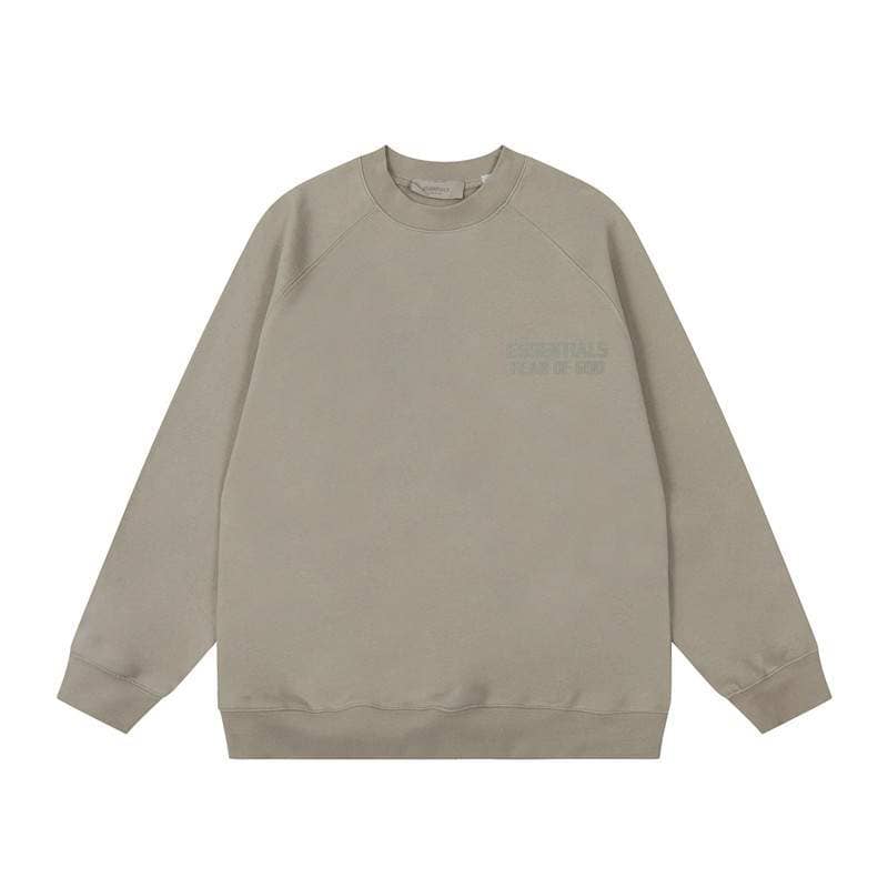 Plain beige sweatshirt with subtle text design, comfortable and stylish, perfect for K-pop merchandise fans.