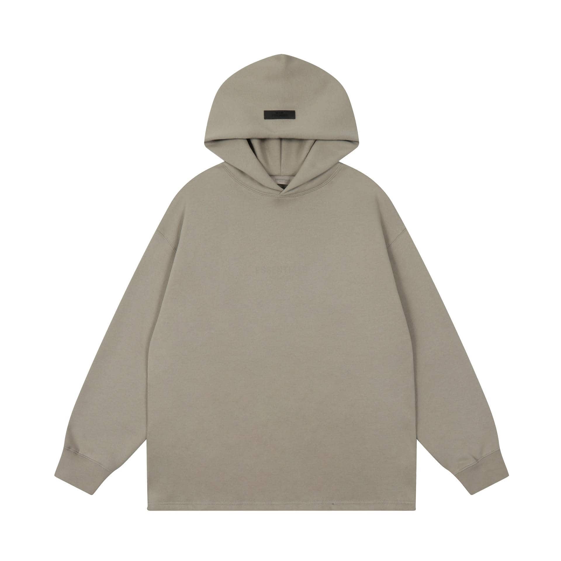 Plain beige hoodie with a minimalist design, featuring a black rectangular logo on the front. Ideal for K-pop fans and streetwear enthusiasts.
