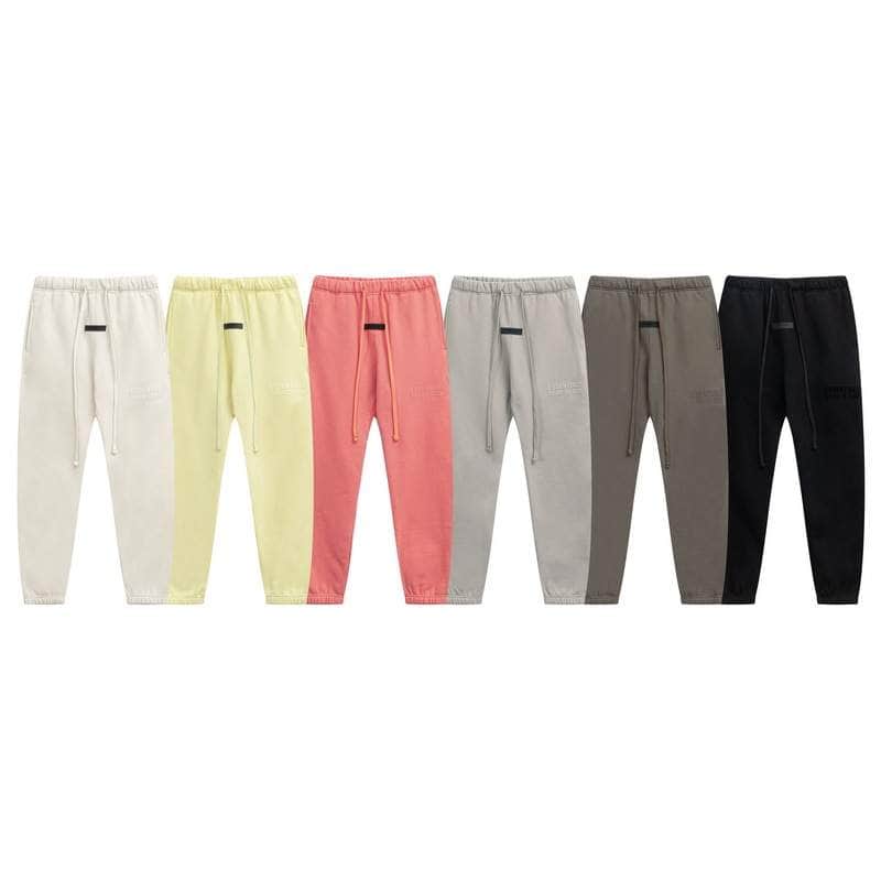 White, yellow, pink, gray, brown, black jogger sweatpants with drawstrings in various colors - trendy and comfortable K-pop merch.