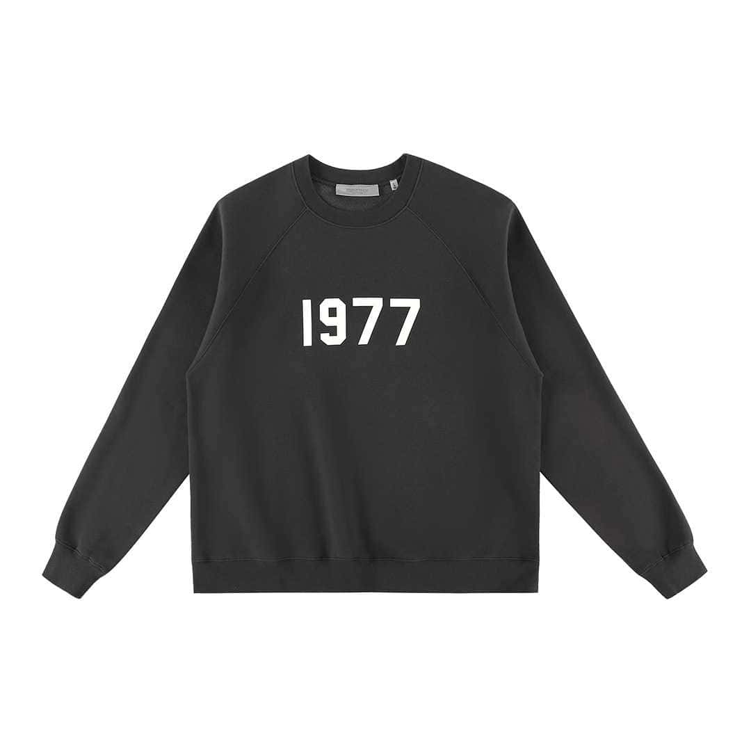 1977 black sweatshirt with white text, unisex casual streetwear, stylish and comfortable Kpop merchandise.