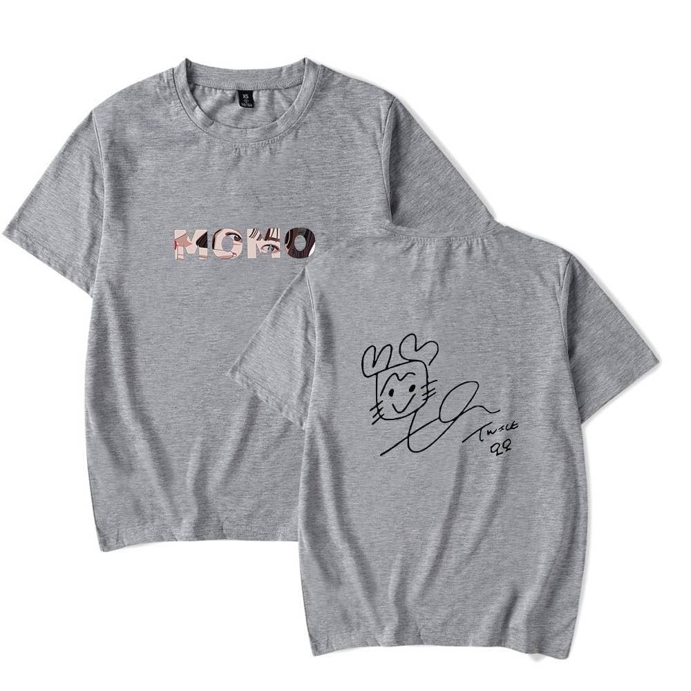 MOHO graphic t-shirt with playful design, perfect for K-pop fans, featuring stylish text and a cute signature illustration. Great for showing your love for K-pop merchandise.