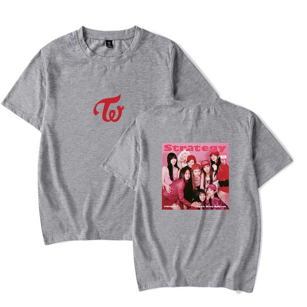TWICE Kpop merchandise t-shirt with group photo and logo design, ideal for fans. Perfect for showcasing support, collecting, or wearing at concerts and events. High-quality, comfortable cotton fabric.